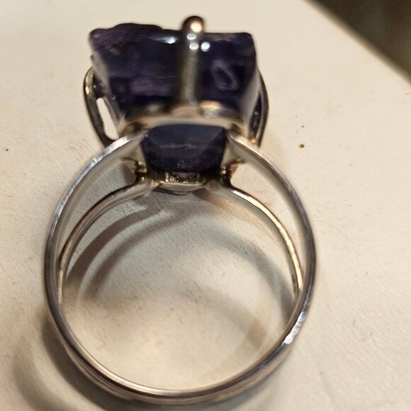 Aryo Raw Rough Purple Tanzanite & 925 Sterling Silver Statement Ring Size 10 - Picture 11 of 11